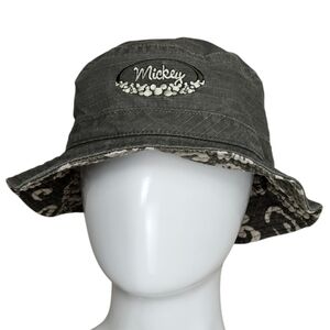Walt Disney Mickey Mouse Olive Green/Hawaiian Reversible Bucket Hat, EUC, OS